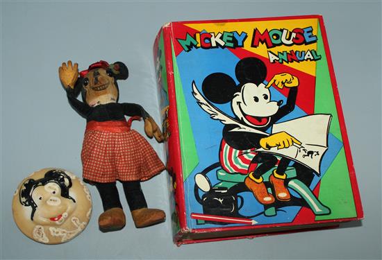 Deans Ragbook Minnie Mouse, a Mickey Mouse annual c.1930 and a soap bar